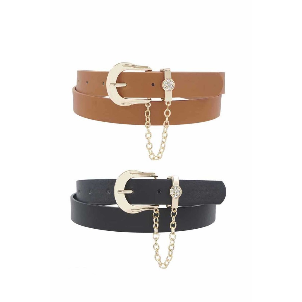 2 Rhinestone Chain Belt Set